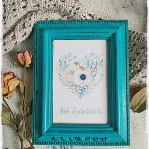 Türkizkék Vintage Képkeret - fényképtartó / talplenyomat / képtartó / nászajándék / esküvő / fotózás / asztalszám / kép -  - Meska.hu