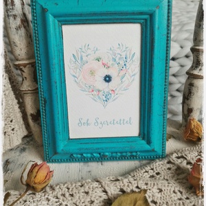 Türkizkék Vintage Képkeret - fényképtartó / talplenyomat / képtartó / nászajándék / esküvő / fotózás / asztalszám / kép -  - Meska.hu