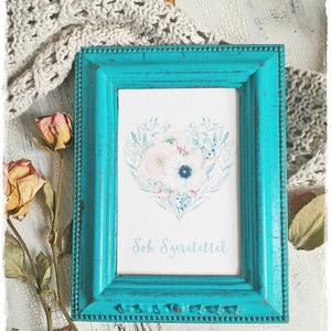 Türkizkék Vintage Képkeret 9x13 cm- fényképtartó / talplenyomat / képtartó / nászajándék / esküvő / fotózás / asztalszám -  - Meska.hu