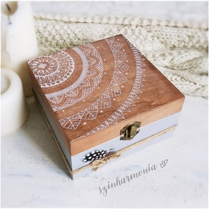 Ékszertartó doboz - Rusztik Mandala LIMITÁLT! (gyűrűtartó gyűrű bedugós fülbevaló  tartó füli ékszerdoboz beszúrós) -  - Meska.hu