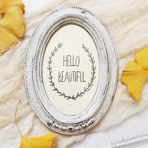 Képkeret Ovális - Törtfehér Vintage 10x15 cm (baba talplenyomat, kézlenyomat, nászajándék, esküvő, asztalszám, fotózás) - otthon & életmód - dekoráció - Meska.hu