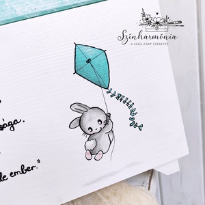 Emlékőrző faláda- Nyuszi sárkányrepülővel (névre szóló kincsesláda) - otthon & életmód - tárolás & rendszerezés - láda - Meska.hu