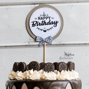 Térhatású tortabeszúró - Happy Birthday szürke, Otthon & Életmód, Konyhafelszerelés, tálalás, Sütés, főzés, Sütidísz, Papírművészet, Mindenmás, MESKA