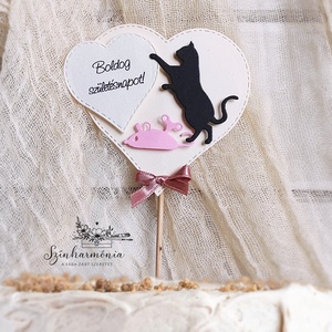 Térhatású tortabeszúró - Cica egérrel, Otthon & Életmód, Konyhafelszerelés, tálalás, Sütés, főzés, Sütidísz, Papírművészet, Mindenmás, MESKA