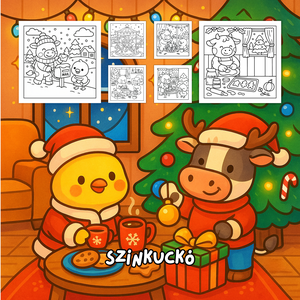 Karácsonyi színezőfüzet gyerekeknek és felnőtteknek. Kifestő kislányoknak karácsonyi ajándék. Boci és Csibe karácsonykor - otthon & életmód - papír, írószer - színező - Meska.hu