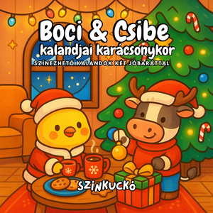 Karácsonyi színezőfüzet gyerekeknek és felnőtteknek. Kifestő kislányoknak karácsonyi ajándék. Boci és Csibe karácsonykor, Otthon & Életmód, Papír, írószer, Színező, Fotó, grafika, rajz, illusztráció, Papírművészet, MESKA