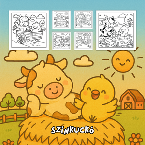 Színezőfüzet felnőtt nőknek és kislányoknak. Boci és csibe vidéki kalandok két jó baráttal. Színezőkönyv stressz ellen. - otthon & életmód - papír, írószer - színező - Meska.hu