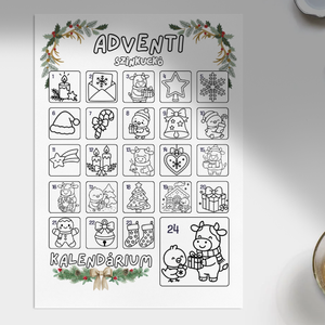 Adventi karácsonyi kalendárium. Cuki állatos színező kalendárium gyerekeknek. 24 színezhető ablak. , Otthon & Életmód, Papír, írószer, Színező, Fotó, grafika, rajz, illusztráció, Papírművészet, MESKA