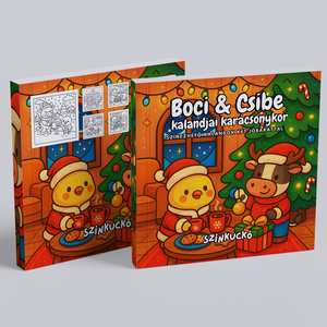Karácsonyi színezőfüzet gyerekeknek és felnőtteknek. Kifestő kislányoknak karácsonyi ajándék. Boci és Csibe karácsonykor, Otthon & Életmód, Papír, írószer, Színező, Fotó, grafika, rajz, illusztráció, Papírművészet, MESKA