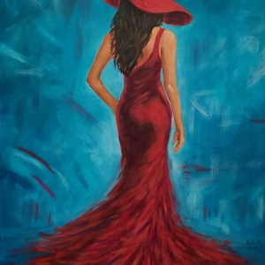Női alak - Titok vörösben, Művészet, Festmény, Akril, Festészet, MESKA