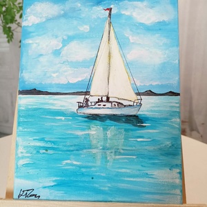 Balatoni táj vitorlással - művészet - festmény - akril - Meska.hu