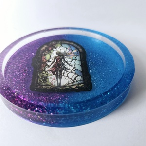epoxy erdei tündéres csillogó dísztálka, Ékszer, Ékszertartó, Ékszerdoboz, Ékszerkészítés, Festészet, MESKA
