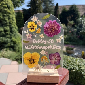 Szülőköszöntő ajándék plexi dísz valódi préselt virágokkal - esküvő - emlék & ajándék - szülőköszöntő ajándék - Meska.hu