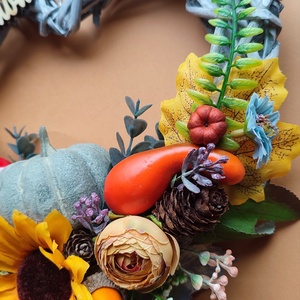 Őszi kopogtató tökökkel, gombával - otthon & életmód - dekoráció - ajtó- és ablak dekoráció - ajtódísz & kopogtató - Meska.hu