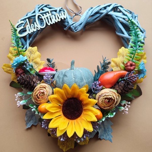 Őszi kopogtató tökökkel, gombával - otthon & életmód - dekoráció - ajtó- és ablak dekoráció - ajtódísz & kopogtató - Meska.hu