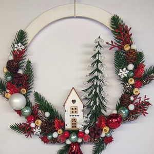 Karácsonyi ajtódísz házikóval - otthon & életmód - dekoráció - ajtó- és ablak dekoráció - ajtódísz & kopogtató - Meska.hu