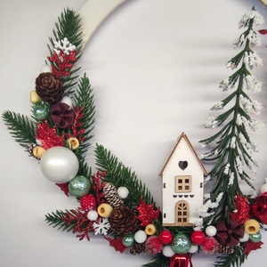 Karácsonyi ajtódísz házikóval - otthon & életmód - dekoráció - ajtó- és ablak dekoráció - ajtódísz & kopogtató - Meska.hu