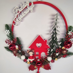 Karácsonyi ajtódísz , Otthon & Életmód, Dekoráció, Ajtó- és ablak dekoráció, Ajtódísz & Kopogtató, Virágkötés, MESKA