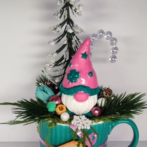 Bögrés karácsonyi manó, Otthon & Életmód, Dekoráció, Asztal és polc dekoráció, Asztaldísz, Virágkötés, MESKA