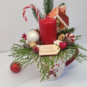 Bögrés karácsonyi gyertyás asztaldísz  - Meska.hu
