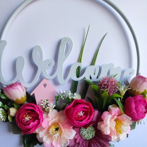 Welcome tavaszi ajtódísz � virágzó otthon koszorú - otthon & életmód - dekoráció - ajtó- és ablak dekoráció - ajtódísz & kopogtató - Meska.hu