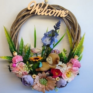 Welcome tavaszi ajtódísz � erdőszéli virágkoszorú őzikével - Meska.hu