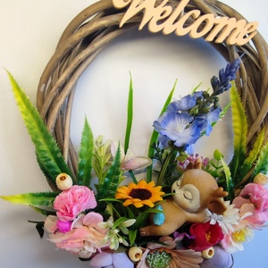 Welcome tavaszi ajtódísz � erdőszéli virágkoszorú őzikével - otthon & életmód - dekoráció - ajtó- és ablak dekoráció - ajtódísz & kopogtató - Meska.hu