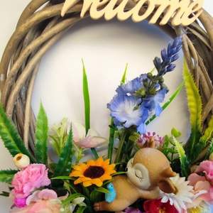 Welcome tavaszi ajtódísz � erdőszéli virágkoszorú őzikével - otthon & életmód - dekoráció - ajtó- és ablak dekoráció - ajtódísz & kopogtató - Meska.hu