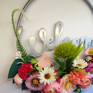 Welcome tavaszi ajtódísz � friss virágok koszorúja - otthon & életmód - dekoráció - ajtó- és ablak dekoráció - ajtódísz & kopogtató - Meska.hu