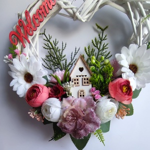 Hazaváró- tavaszi virágos ajtódísz -  - otthon & életmód - dekoráció - ajtó- és ablak dekoráció - ajtódísz & kopogtató - Meska.hu