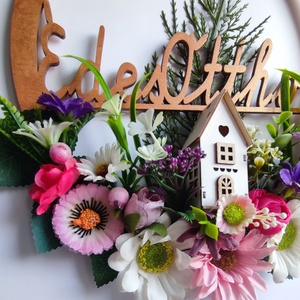 Hazaváró tavaszi ajtódísz - Édes otthon virágokkal - otthon & életmód - dekoráció - ajtó- és ablak dekoráció - ajtódísz & kopogtató - Meska.hu