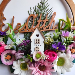 Hazaváró tavaszi ajtódísz - Édes otthon virágokkal - otthon & életmód - dekoráció - ajtó- és ablak dekoráció - ajtódísz & kopogtató - Meska.hu