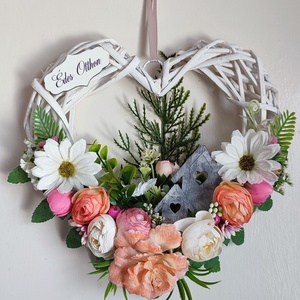 Hazaváró ,szíves -tavasz ajtódísz, Otthon & Életmód, Dekoráció, Ajtó- és ablak dekoráció, Ajtódísz & Kopogtató, Virágkötés, MESKA