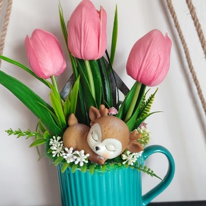 Őzikés bögrés tavaszi dekoráció � Édes Otthon, Otthon & Életmód, Dekoráció, Húsvéti asztaldíszek, Virágkötés, MESKA