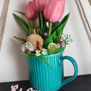 Őzikés bögrés tavaszi dekoráció � Édes Otthon - otthon & életmód - dekoráció - húsvéti asztaldíszek - Meska.hu