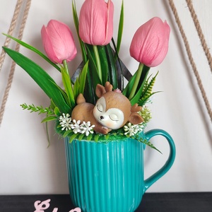 Őzikés bögrés tavaszi dekoráció � Édes Otthon - otthon & életmód - dekoráció - húsvéti asztaldíszek - Meska.hu