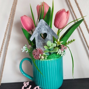 Őzikés bögrés tavaszi dekoráció � Édes Otthon - otthon & életmód - dekoráció - húsvéti asztaldíszek - Meska.hu