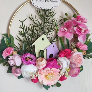 Édes Otthon ajtódísz � virágos házikókkal, Otthon & Életmód, Dekoráció, Ajtó- és ablak dekoráció, Ajtódísz & Kopogtató, Virágkötés, MESKA