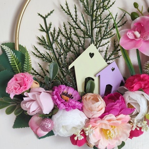 Édes Otthon ajtódísz � virágos házikókkal - otthon & életmód - dekoráció - ajtó- és ablak dekoráció - ajtódísz & kopogtató - Meska.hu