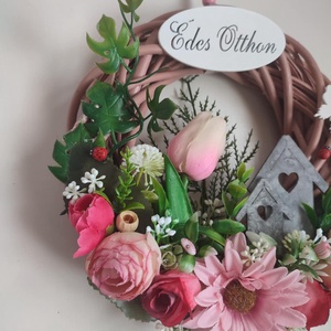 Hívogató - házikós tulipános ajtódísz  - otthon & életmód - dekoráció - ajtó- és ablak dekoráció - ajtódísz & kopogtató - Meska.hu