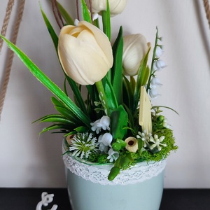 Bögrés tavaszi tulipános dekoráció  - otthon & életmód - dekoráció - húsvéti asztaldíszek - Meska.hu