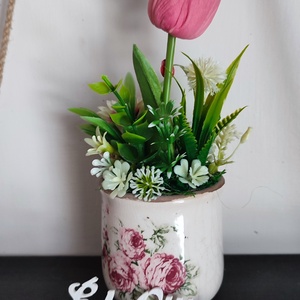 Kerámia kaspós dekoráció tulipánnal 2.  - otthon & életmód - dekoráció - húsvéti asztaldíszek - Meska.hu