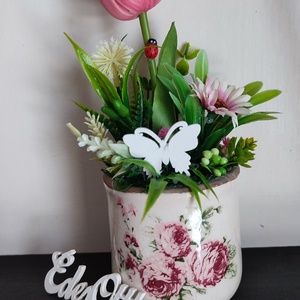 Kerámia kaspós dekoráció tulipánnal 2.  - otthon & életmód - dekoráció - húsvéti asztaldíszek - Meska.hu