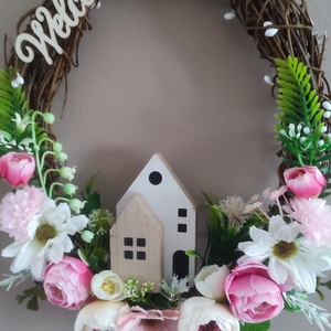 Hív a tavasz-  virágos ajtódísz , Otthon & Életmód, Dekoráció, Ajtó- és ablak dekoráció, Ajtódísz & Kopogtató, Virágkötés, MESKA