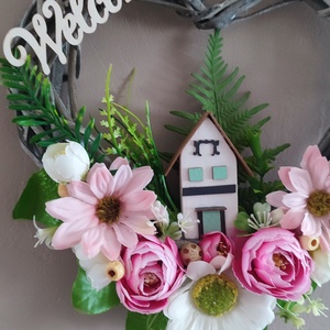 Hazaváró - tavaszi ajtódísz rózsaszín hangulatban - otthon & életmód - dekoráció - ajtó- és ablak dekoráció - ajtódísz & kopogtató - Meska.hu