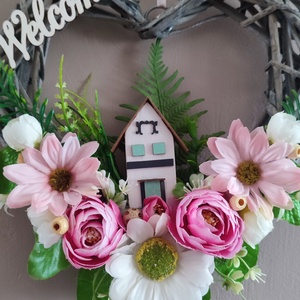 Hazaváró - tavaszi ajtódísz rózsaszín hangulatban - otthon & életmód - dekoráció - ajtó- és ablak dekoráció - ajtódísz & kopogtató - Meska.hu