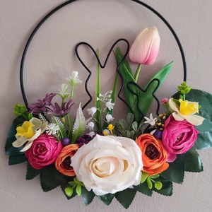 Nyuszis zsongó tavaszi  ajtódísz , Otthon & Életmód, Dekoráció, Ajtó- és ablak dekoráció, Ajtódísz & Kopogtató, Virágkötés, MESKA