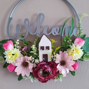 Hazaváró tavaszi ajtódísz , Otthon & Életmód, Dekoráció, Ajtó- és ablak dekoráció, Ajtódísz & Kopogtató, Virágkötés, MESKA