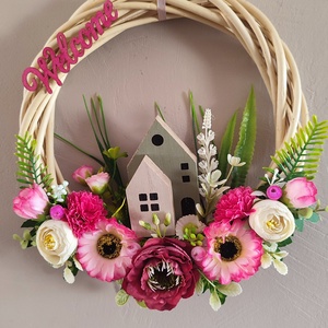 Hívogató tavaszi ajtódísz , Otthon & Életmód, Dekoráció, Ajtó- és ablak dekoráció, Ajtódísz & Kopogtató, Virágkötés, MESKA