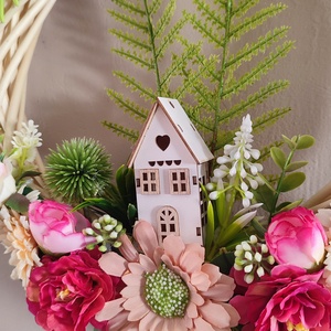 Virágos -házikós hazaváró ajtódísz - otthon & életmód - dekoráció - ajtó- és ablak dekoráció - ajtódísz & kopogtató - Meska.hu